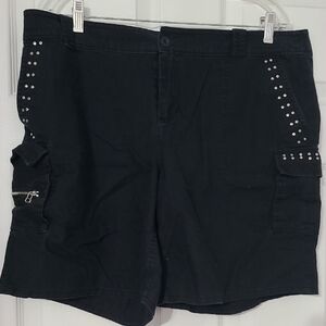 New York & Company Black Cargo Shorts with Silver Accents
